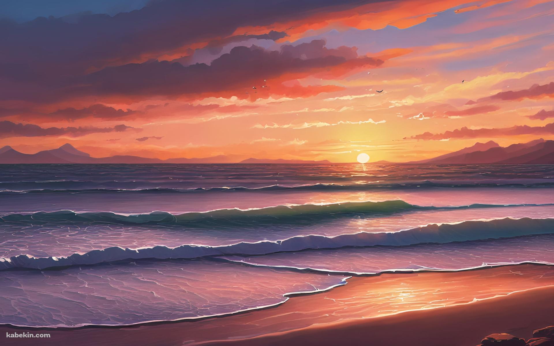 夕焼けに染まる静かな海 / チルの壁紙(1920px x 1200px) 高画質 PC・デスクトップ用