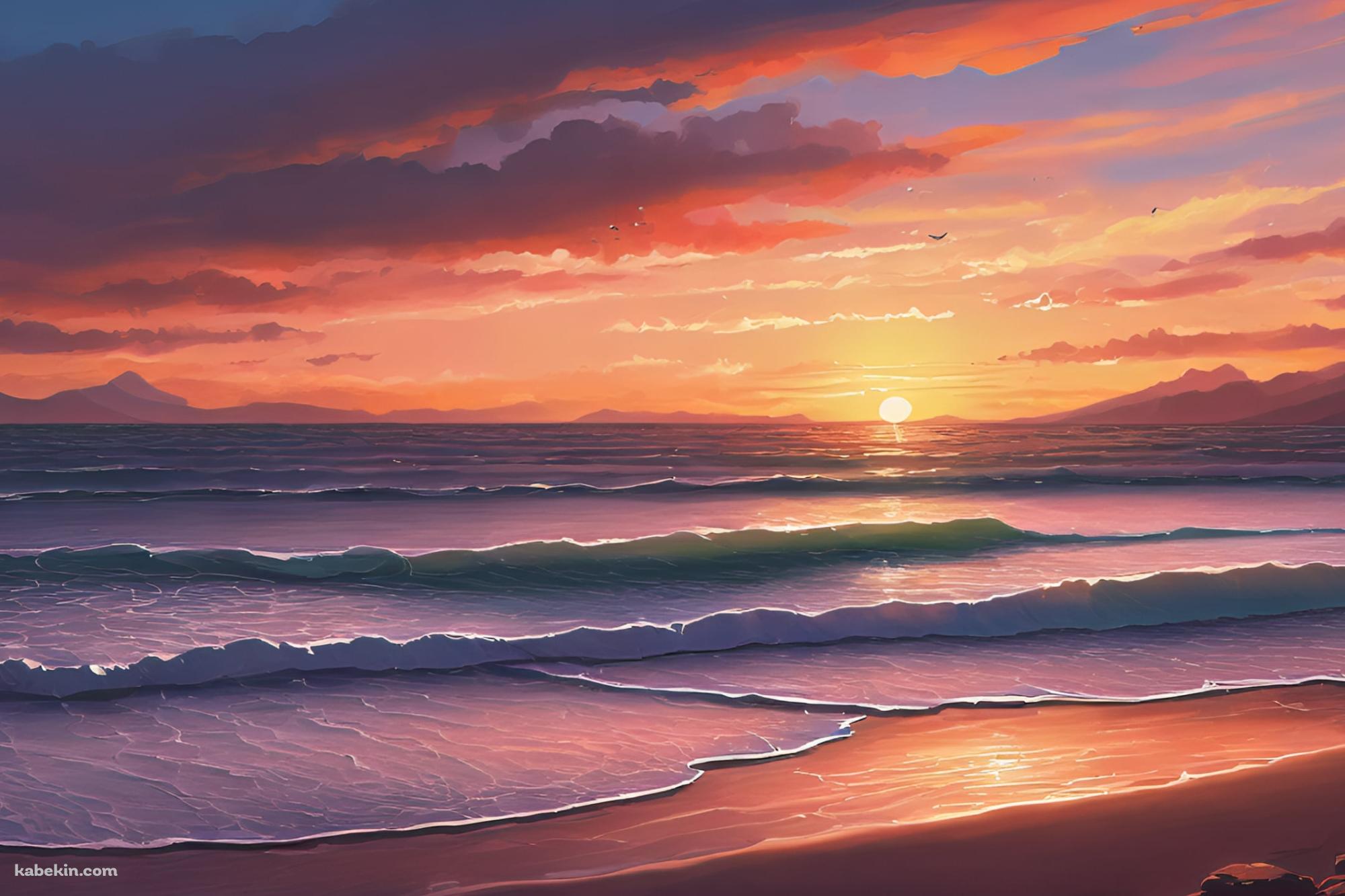 夕焼けに染まる静かな海 / チルの壁紙(2000px x 1333px) 高画質 PC・デスクトップ用