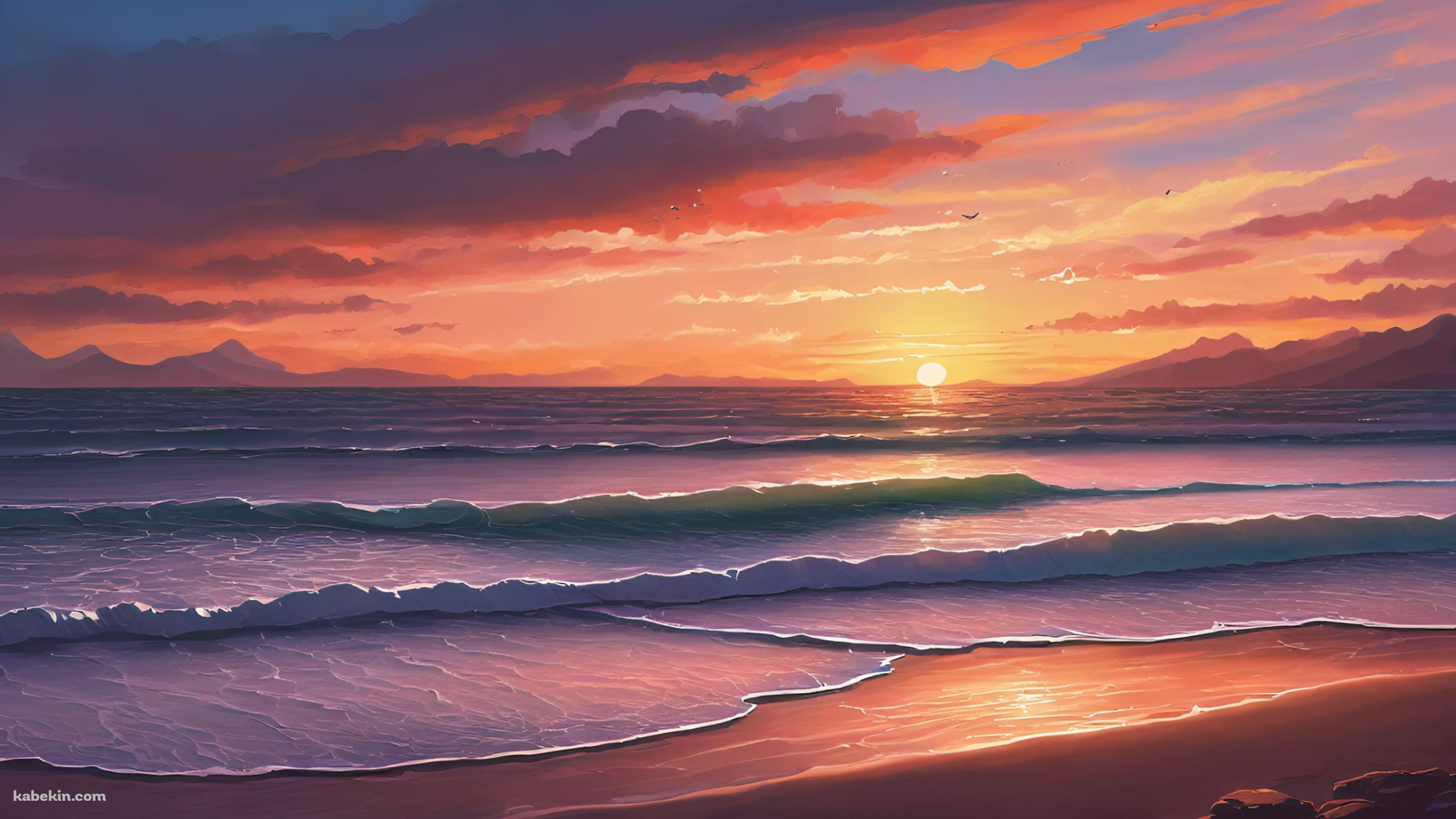 夕焼けに染まる静かな海 / チルの壁紙(2400px x 1350px) 高画質 PC・デスクトップ用