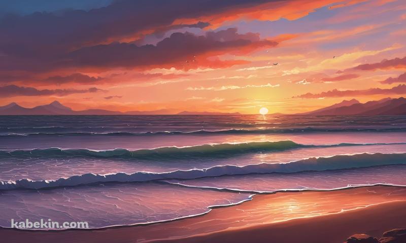 夕焼けに染まる静かな海 / チルの壁紙(800px x 480px) 高画質 PC・デスクトップ用