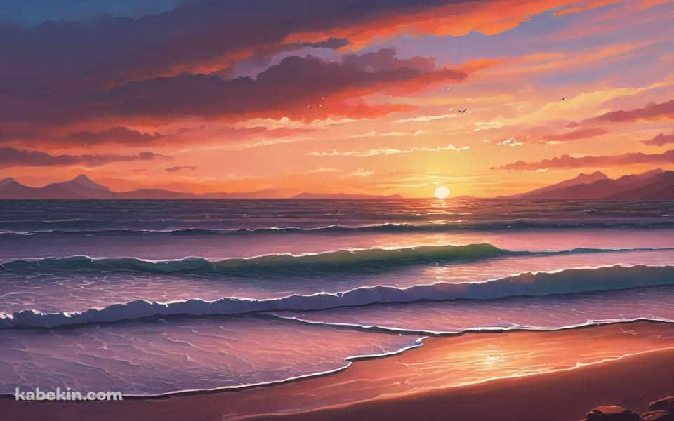 夕焼けに染まる静かな海 / チルの壁紙(960px x 600px) 高画質 PC・デスクトップ用