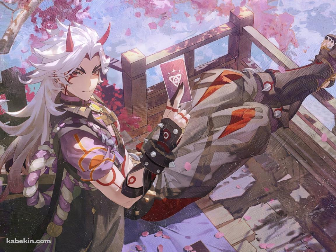 カードを持ちこちらを見つめる荒瀧一斗 / 原神の壁紙(1152px x 864px) 高画質 PC・デスクトップ用