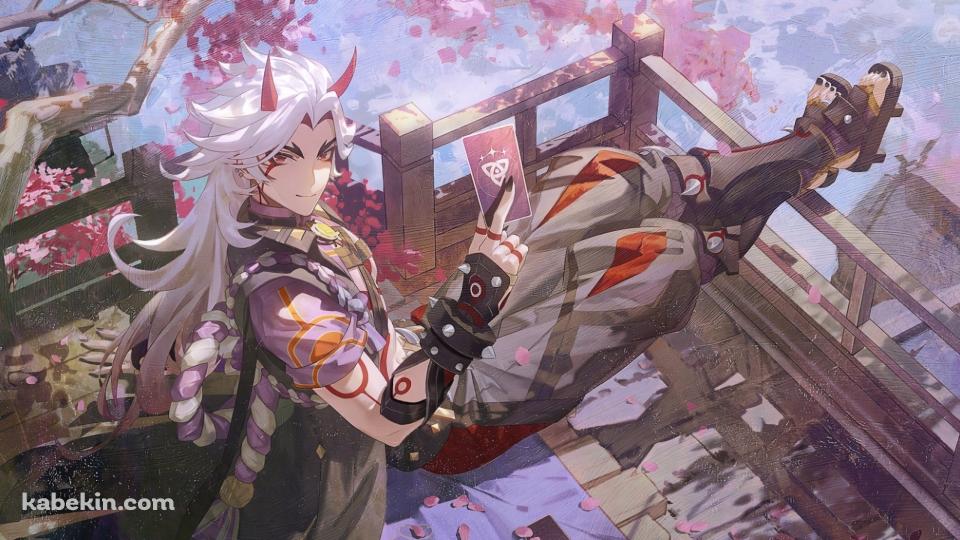 カードを持ちこちらを見つめる荒瀧一斗 / 原神の壁紙(960px x 540px) 高画質 PC・デスクトップ用