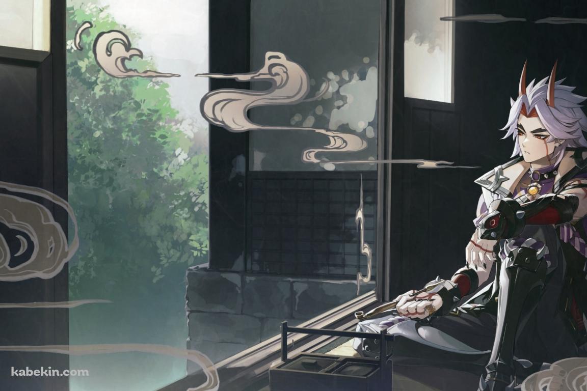 パイプを吸い外を見つめる荒瀧一斗 / 原神の壁紙(1152px x 768px) 高画質 PC・デスクトップ用