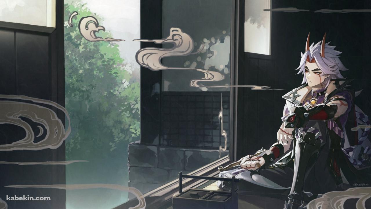 パイプを吸い外を見つめる荒瀧一斗 / 原神の壁紙(1280px x 720px) 高画質 PC・デスクトップ用