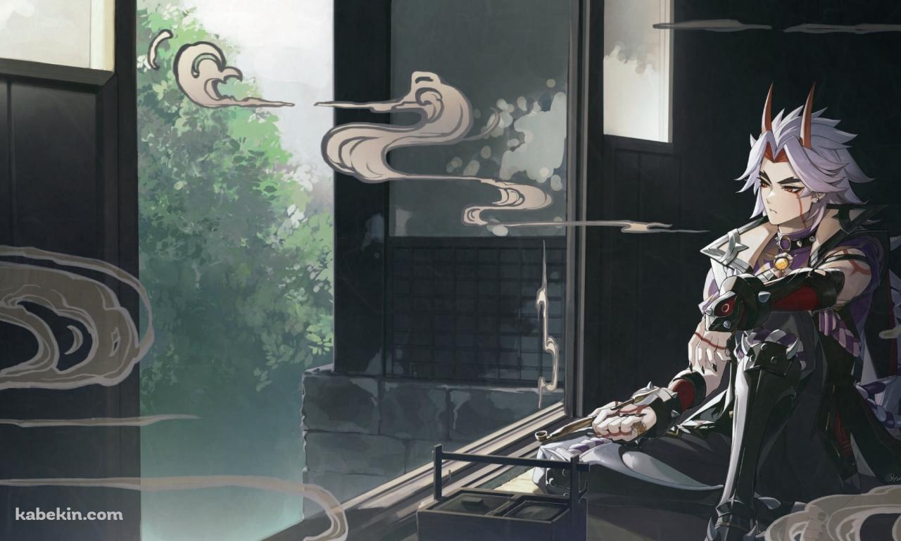 パイプを吸い外を見つめる荒瀧一斗 / 原神の壁紙(1280px x 768px) 高画質 PC・デスクトップ用