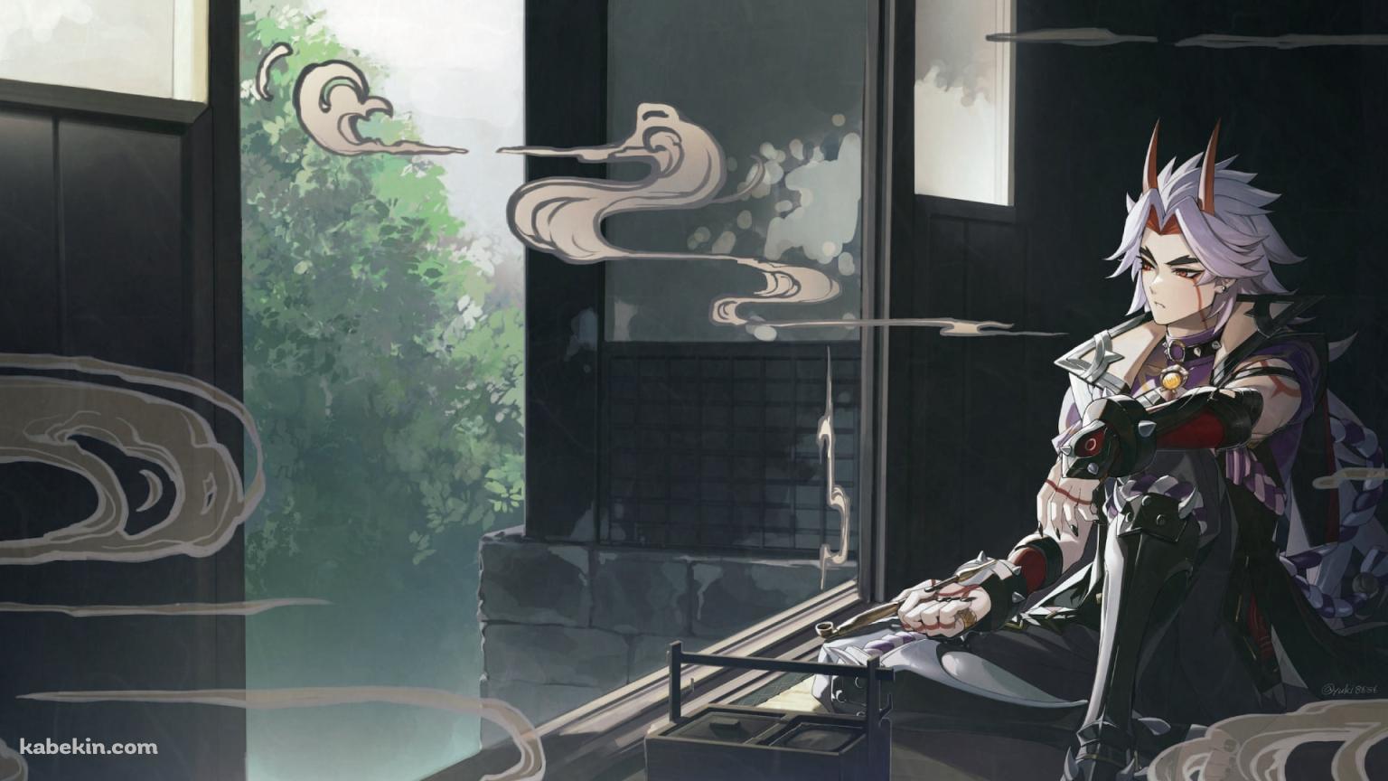 パイプを吸い外を見つめる荒瀧一斗 / 原神の壁紙(1536px x 864px) 高画質 PC・デスクトップ用