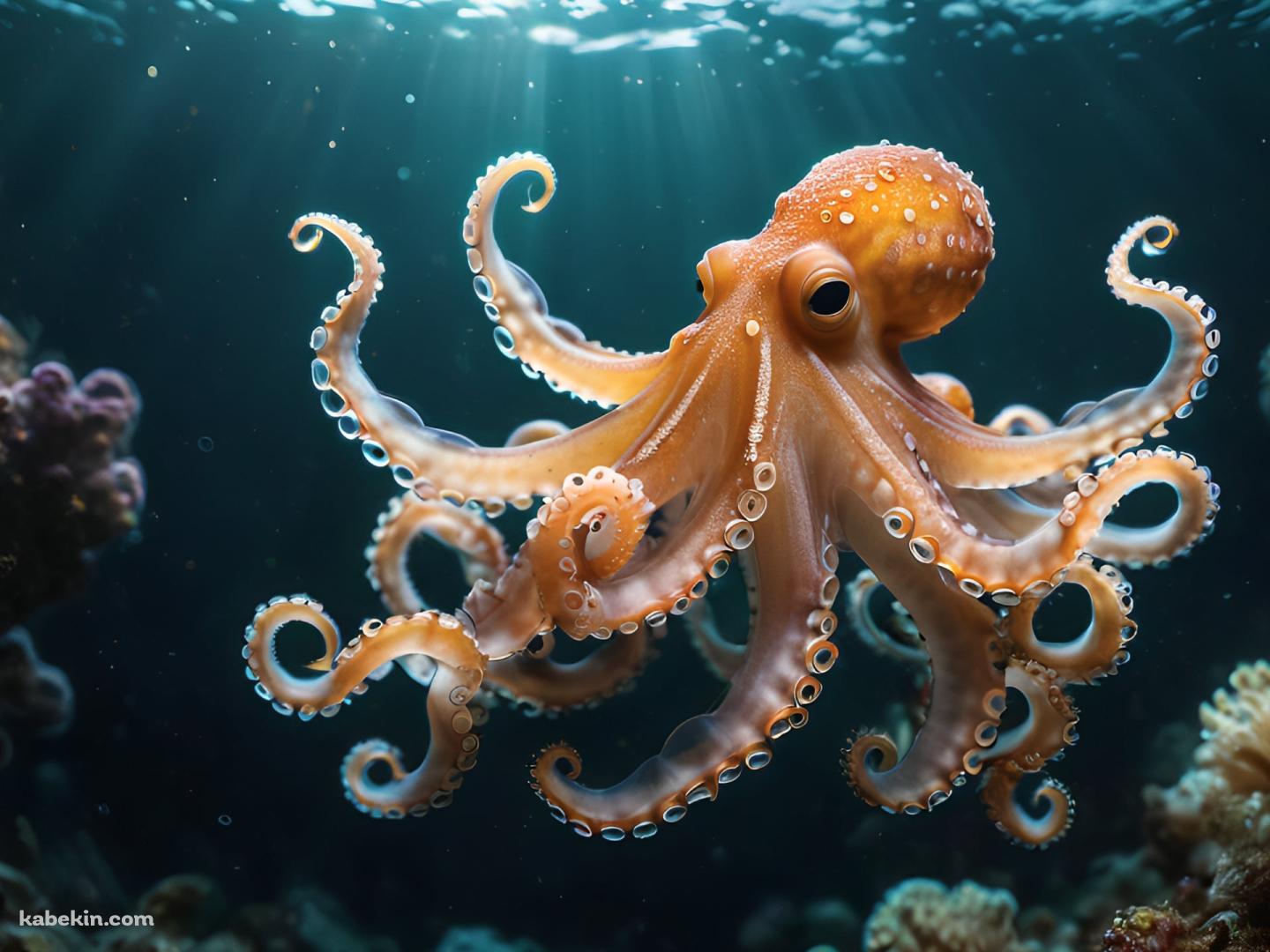 海の中を泳ぐタコの壁紙(1440px x 1080px) 高画質 PC・デスクトップ用