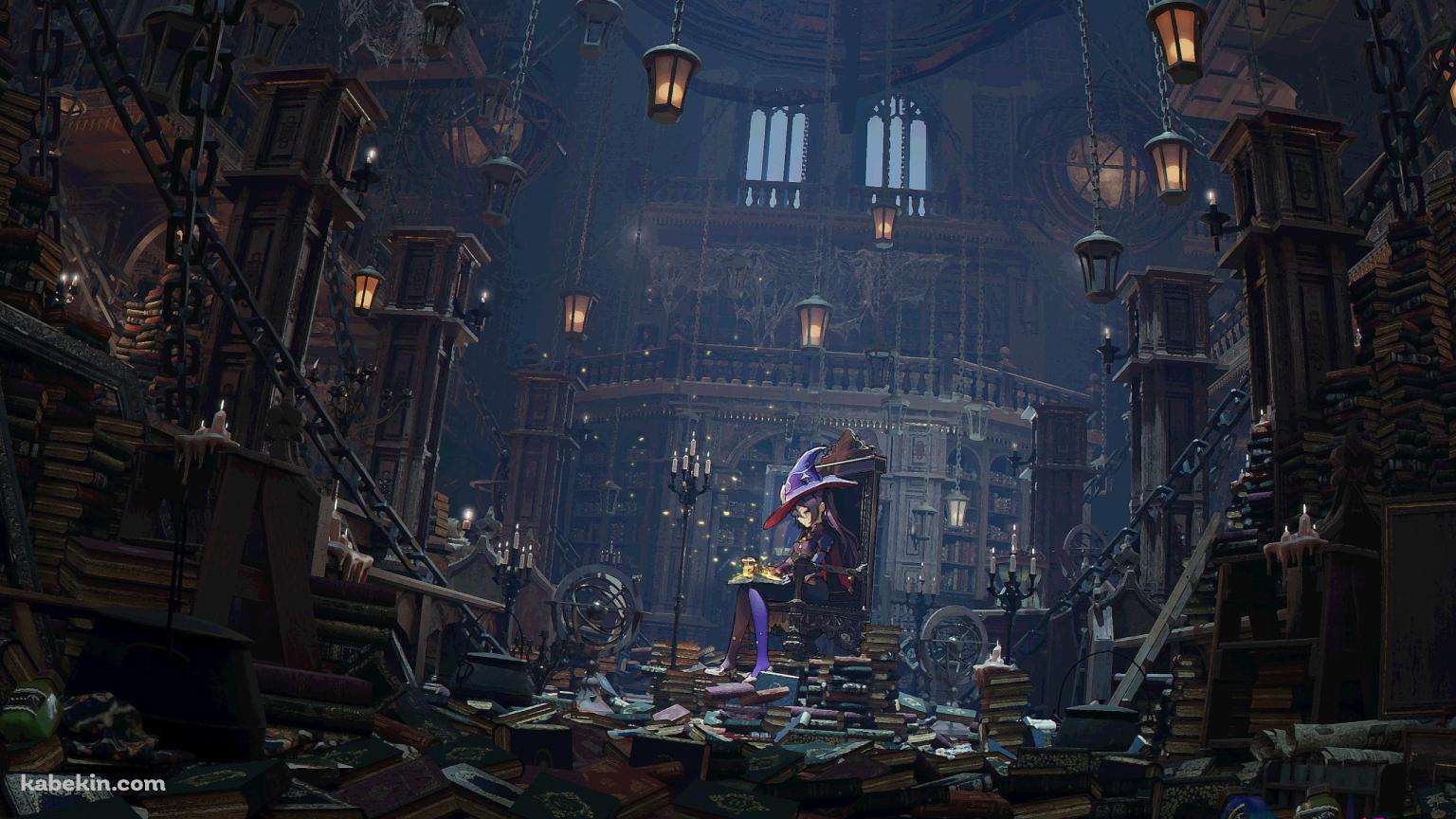 散らかった部屋で本を読むモナ / 原神の壁紙(1536px x 864px) 高画質 PC・デスクトップ用