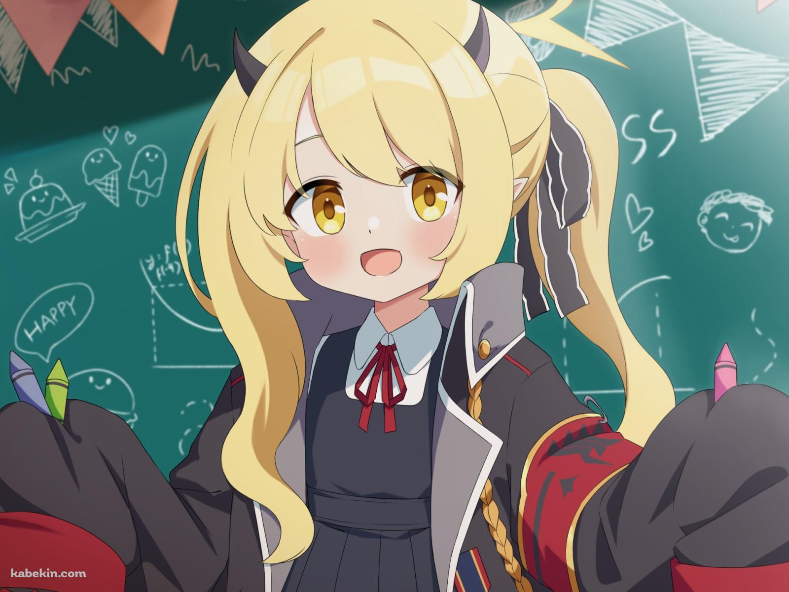 黒板の前でカラフルなペンを持つ丹花イブキ / ブルーアーカイブの壁紙(1600px x 1200px) 高画質 PC・デスクトップ用
