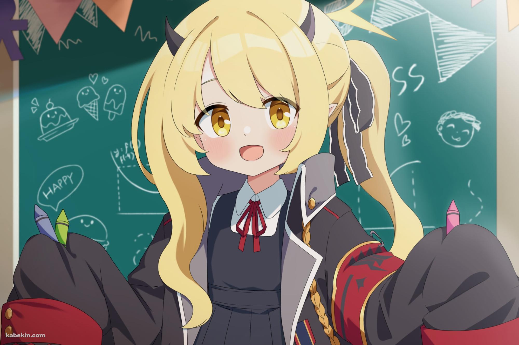 黒板の前でカラフルなペンを持つ丹花イブキ / ブルーアーカイブの壁紙(2000px x 1333px) 高画質 PC・デスクトップ用