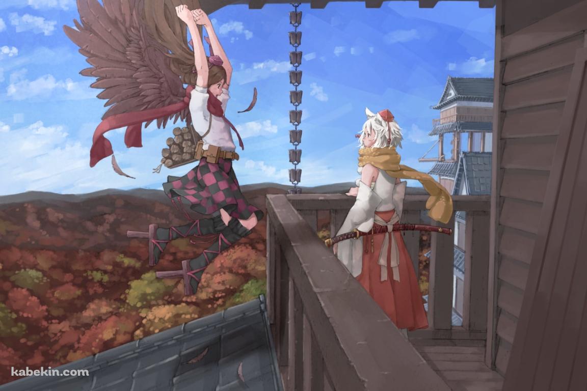 談笑する犬走椛と姫海棠はたて / 東方の壁紙(1152px x 768px) 高画質 PC・デスクトップ用