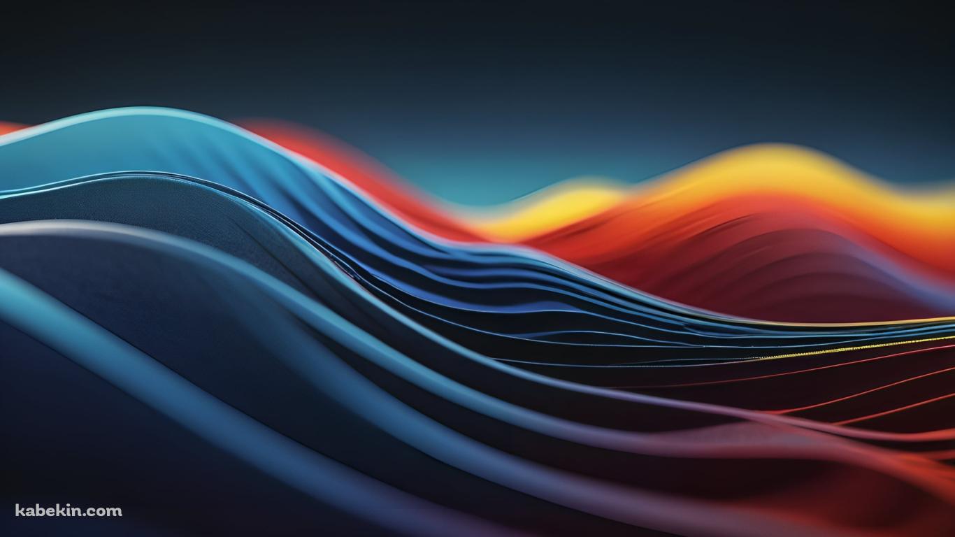 青・赤・黄色の波のようなテクスチャー / ぼやけた背景の壁紙(1366px x 768px) 高画質 PC・デスクトップ用