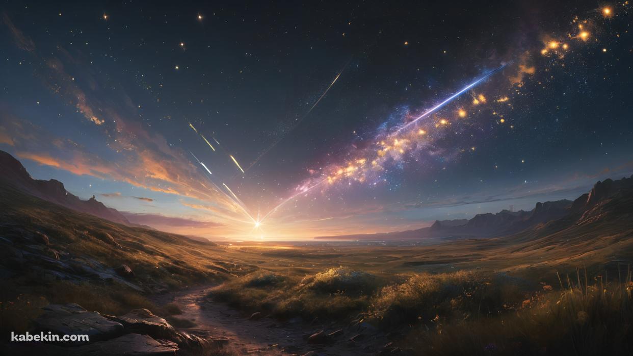 夜空と水平に走る無数の光の壁紙(1242px x 698px) 高画質 PC・デスクトップ用