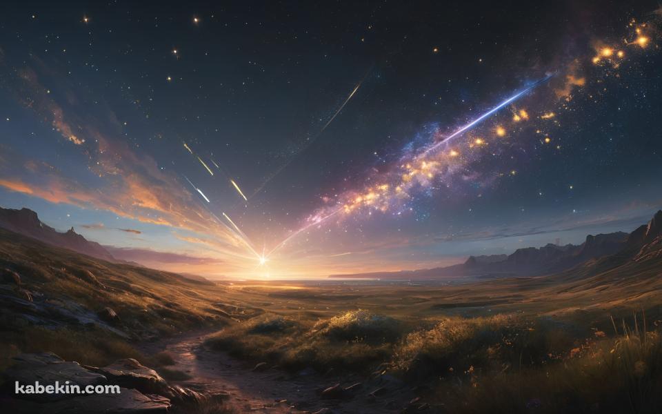 夜空と水平に走る無数の光の壁紙(960px x 600px) 高画質 PC・デスクトップ用
