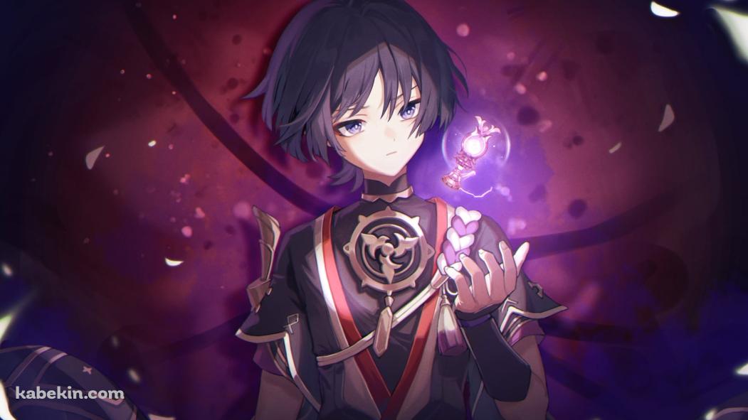 宙に浮く光る瓶を眺めるスカラマシュ / 放浪者 / 原神の壁紙(1051px x 591px) 高画質 PC・デスクトップ用