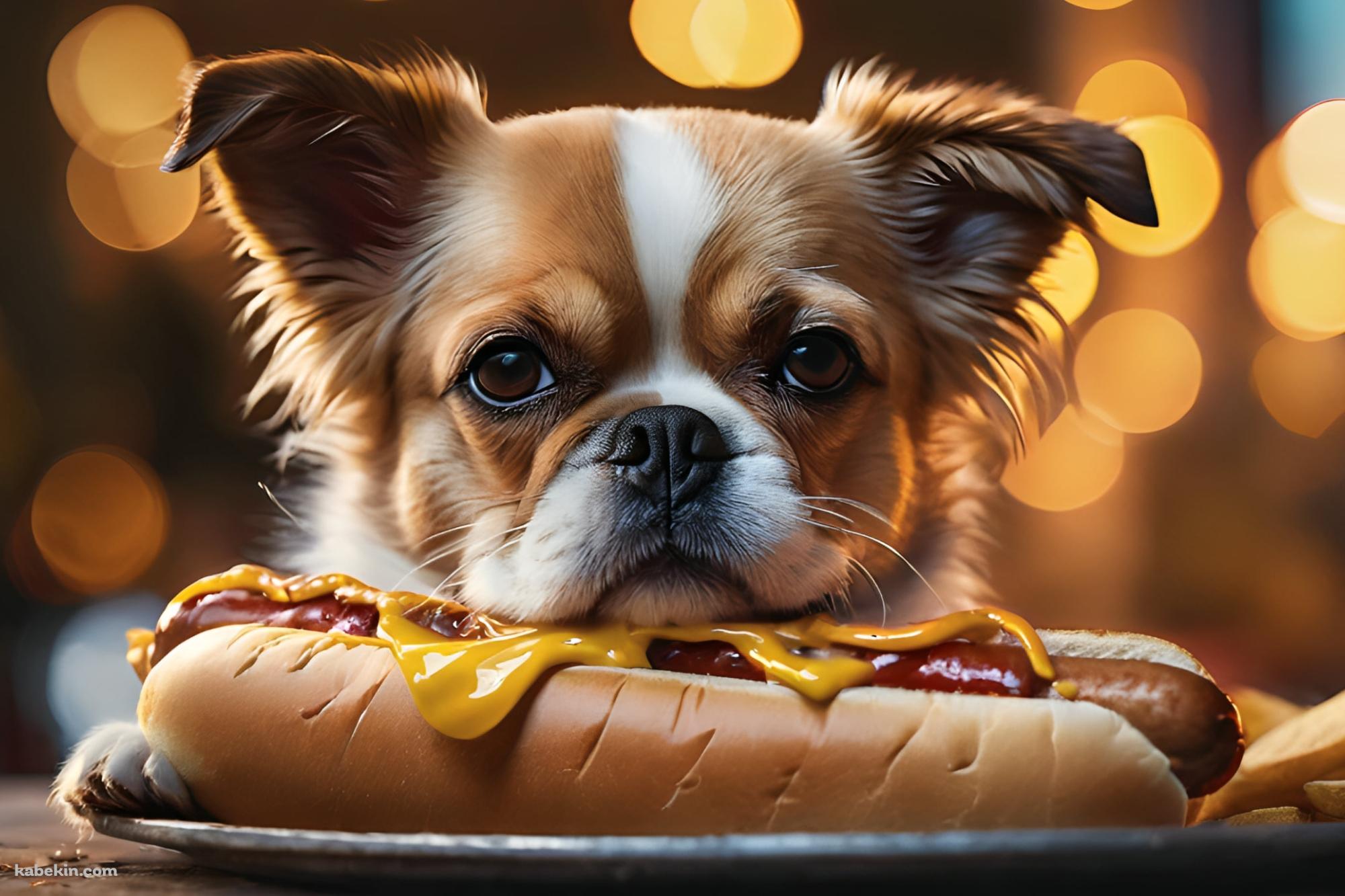ホットドッグと茶色と白の真顔の犬の壁紙(2000px x 1333px) 高画質 PC・デスクトップ用