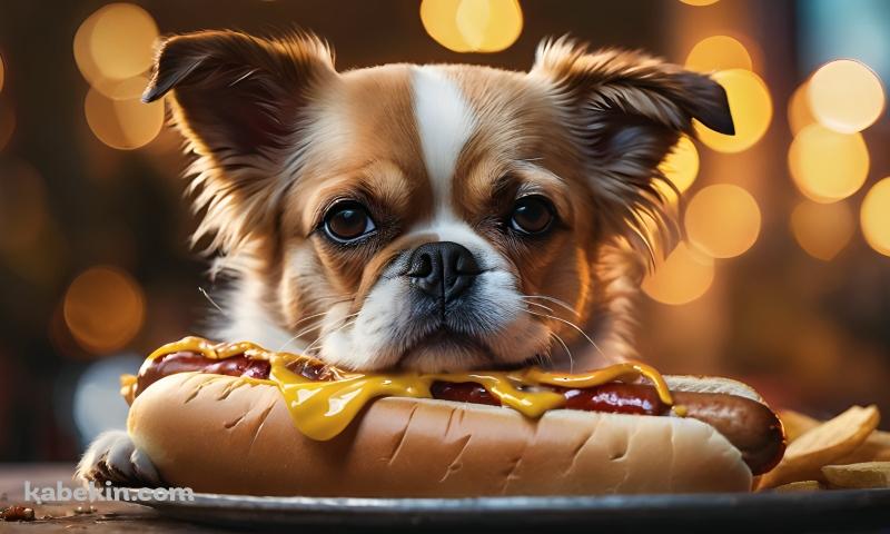 ホットドッグと茶色と白の真顔の犬の壁紙(800px x 480px) 高画質 PC・デスクトップ用