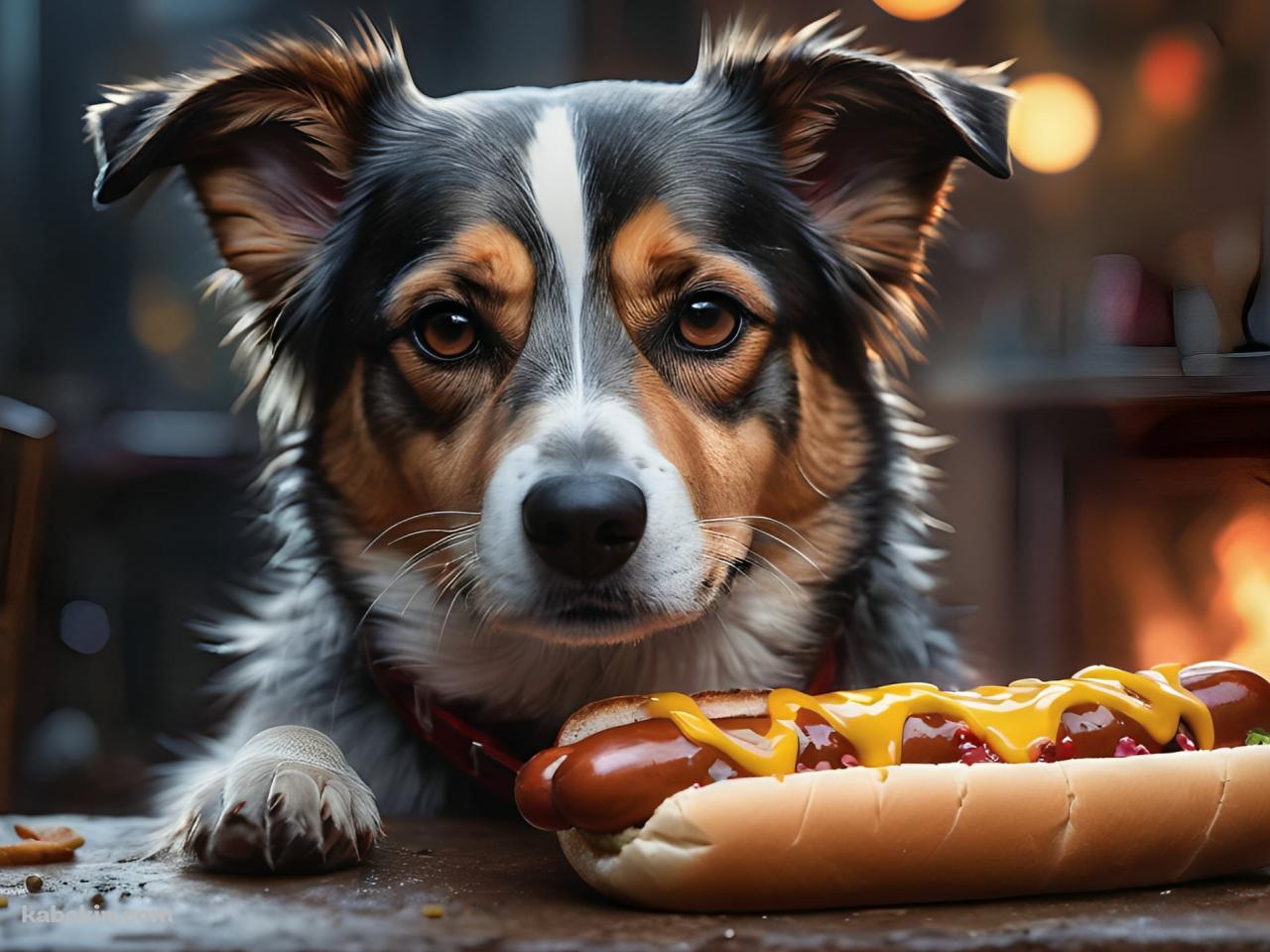 ホットドッグと黒と白と茶色の真顔の犬の壁紙(1280px x 960px) 高画質 PC・デスクトップ用