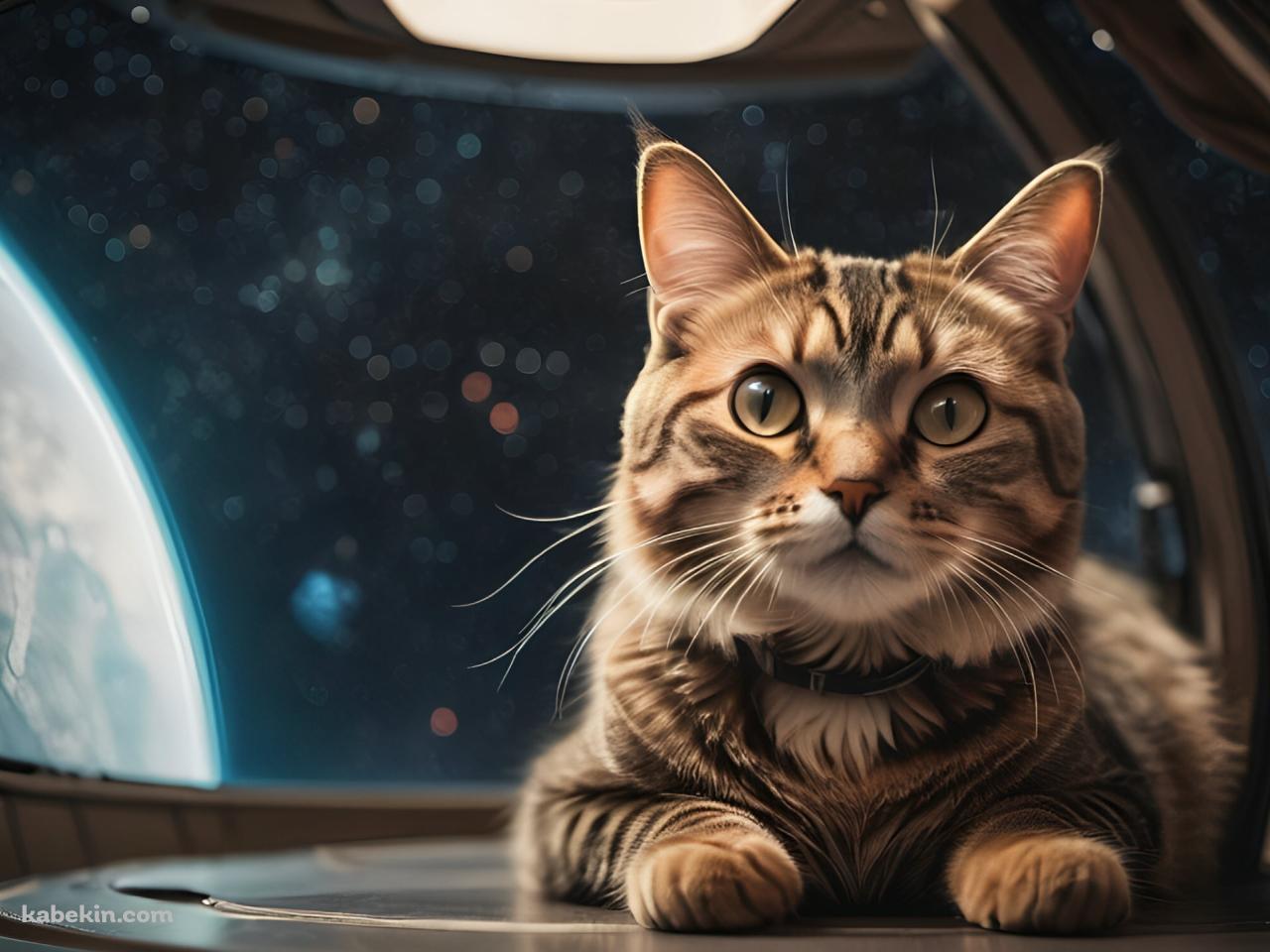 宇宙に行った猫 / 宇宙船 / 伏せ / 青い惑星の壁紙(1280px x 960px) 高画質 PC・デスクトップ用