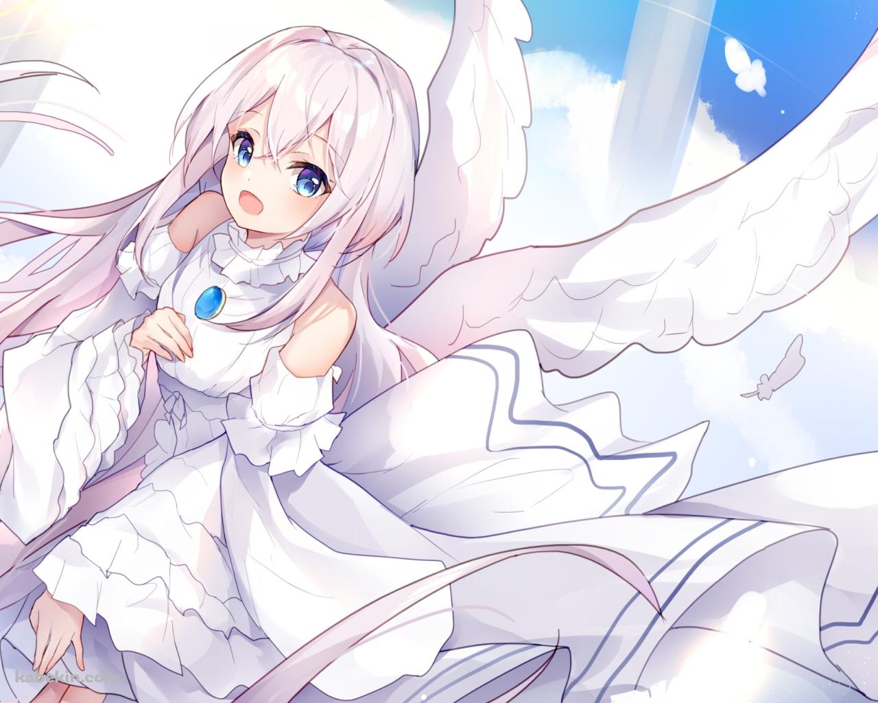 笑顔のとわ / 青いブローチ / 白い羽 / ワンルーム、日当たり普通、天使つき。の壁紙(1280px x 1024px) 高画質 PC・デスクトップ用