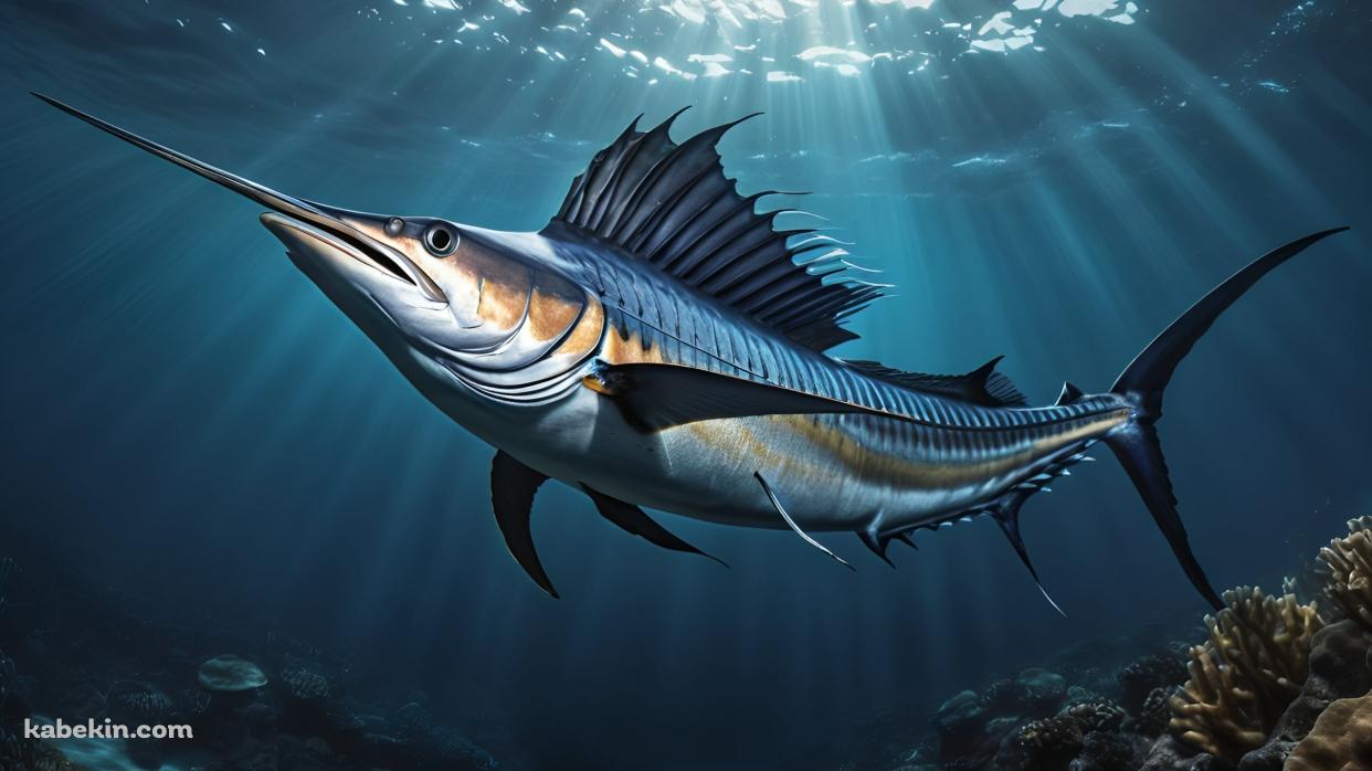 海を泳ぐバショウカジキの壁紙(1242px x 698px) 高画質 PC・デスクトップ用