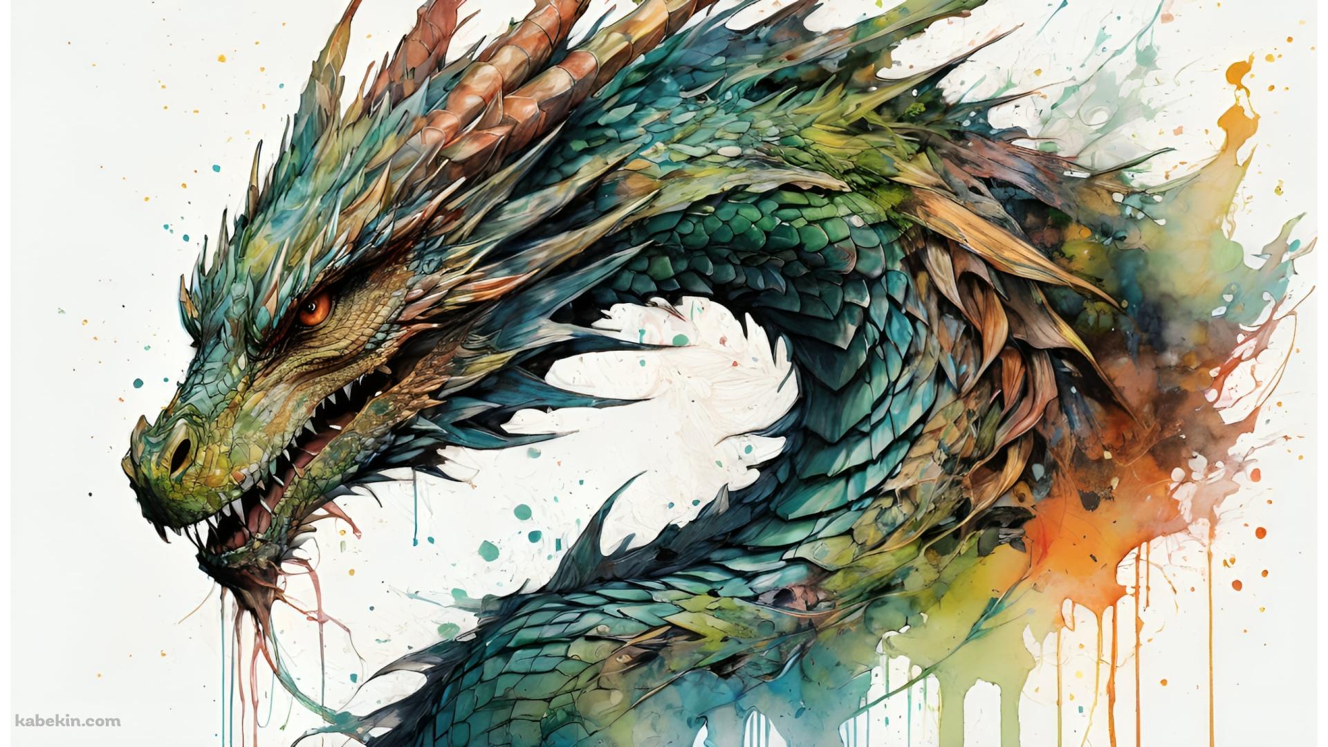かっこいい緑のドラゴン / 水彩(1920x1080px)のデスクトップPC用の壁紙