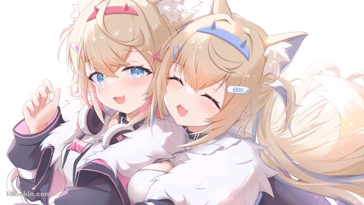 モココ・アビスガードに抱き着くフワワ・アビスガード / ホロライブ / バーチャルYouTuber / Vtuberの壁紙(1242px x 698px) 高画質 PC・デスクトップ用
