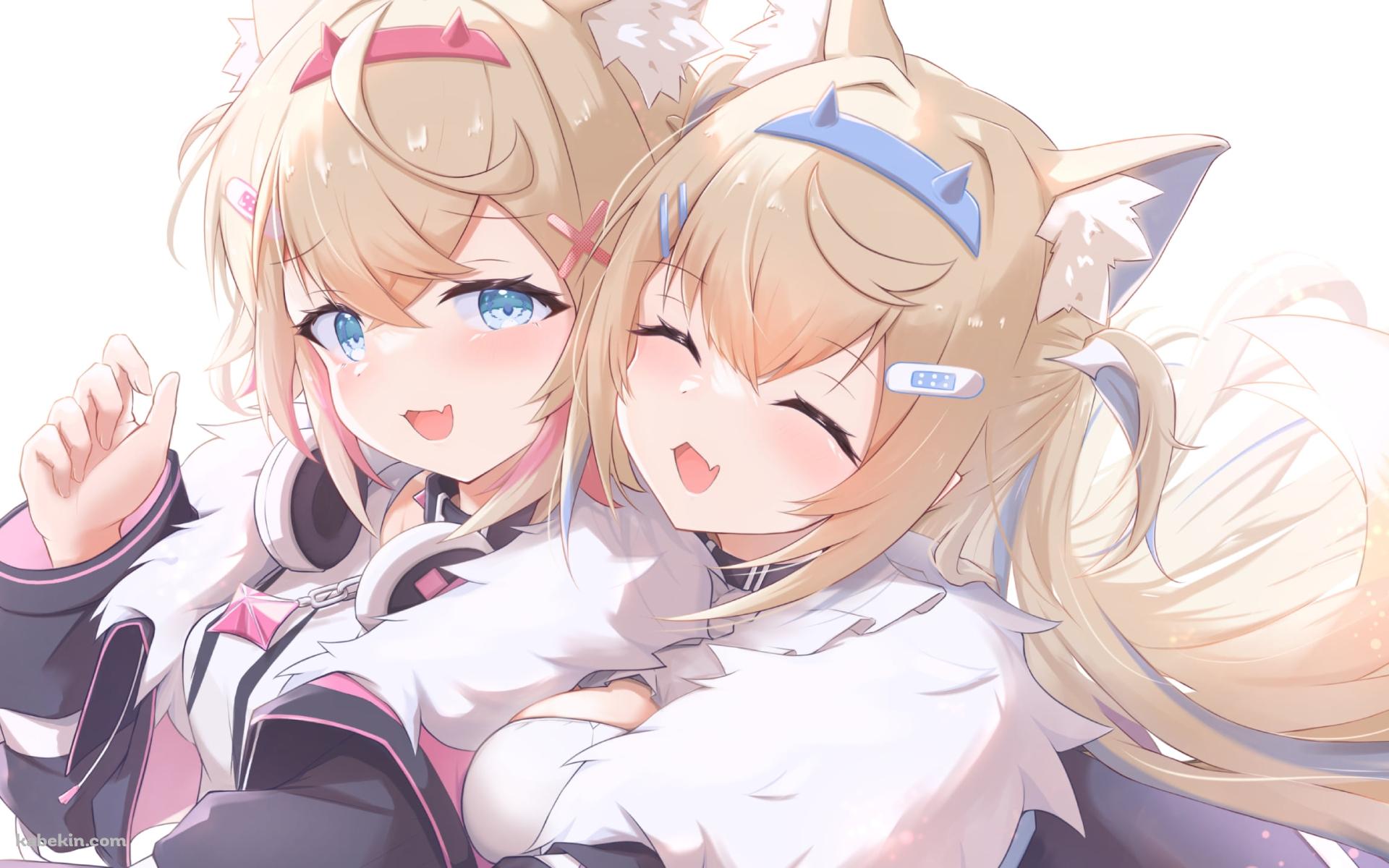 モココ・アビスガードに抱き着くフワワ・アビスガード / ホロライブ / バーチャルYouTuber / Vtuberの壁紙(1920px x 1200px) 高画質 PC・デスクトップ用