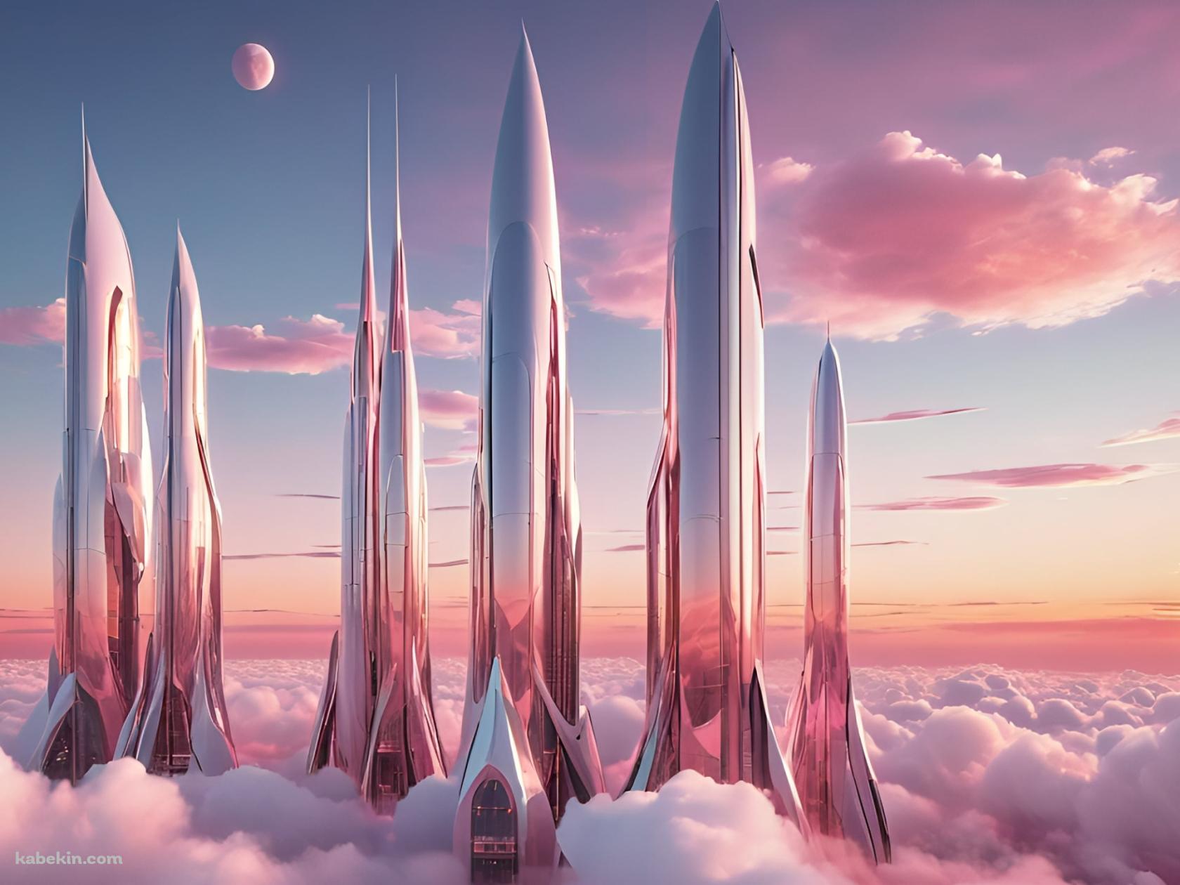 ピンクに染まる近代的な建物と空の壁紙(1680px x 1260px) 高画質 PC・デスクトップ用