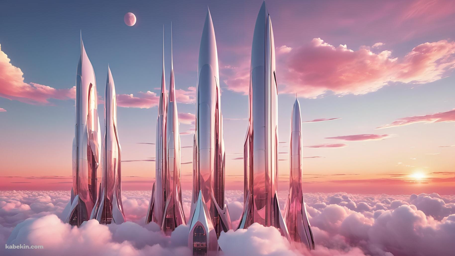 ピンクに染まる近代的な建物と空の壁紙(1829px x 1029px) 高画質 PC・デスクトップ用