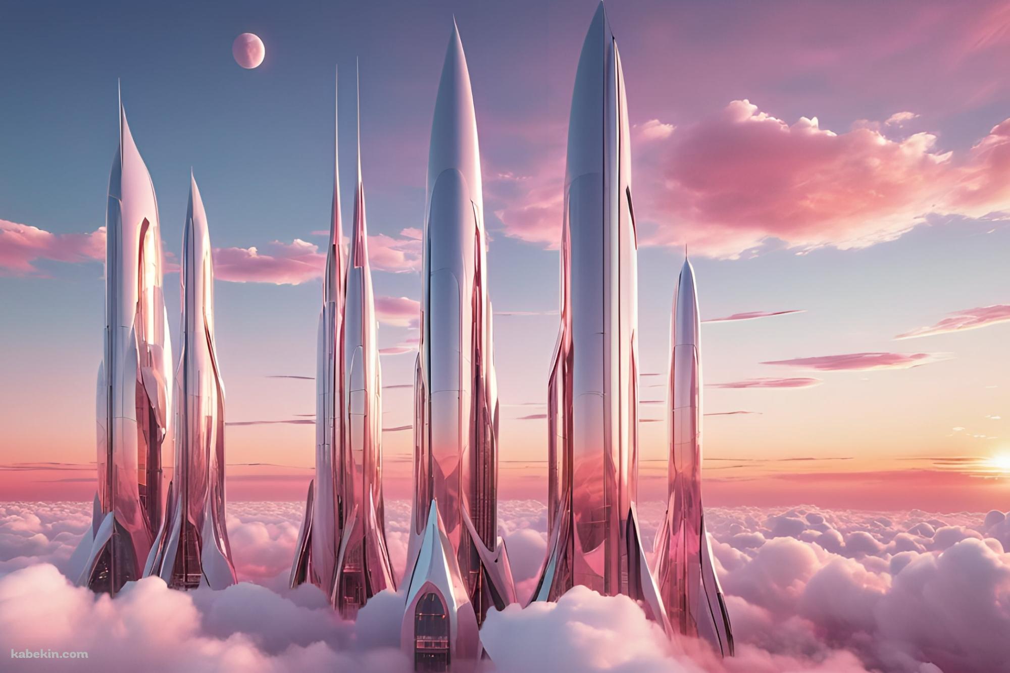 ピンクに染まる近代的な建物と空の壁紙(2000px x 1333px) 高画質 PC・デスクトップ用