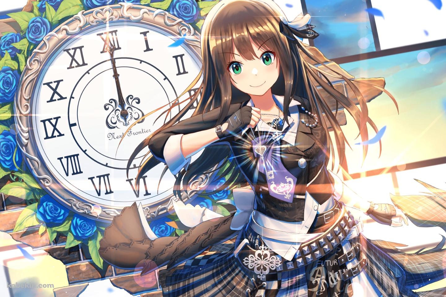 大きな時計と渋谷凛 / アイドルマスターの壁紙(1440px x 960px) 高画質 PC・デスクトップ用