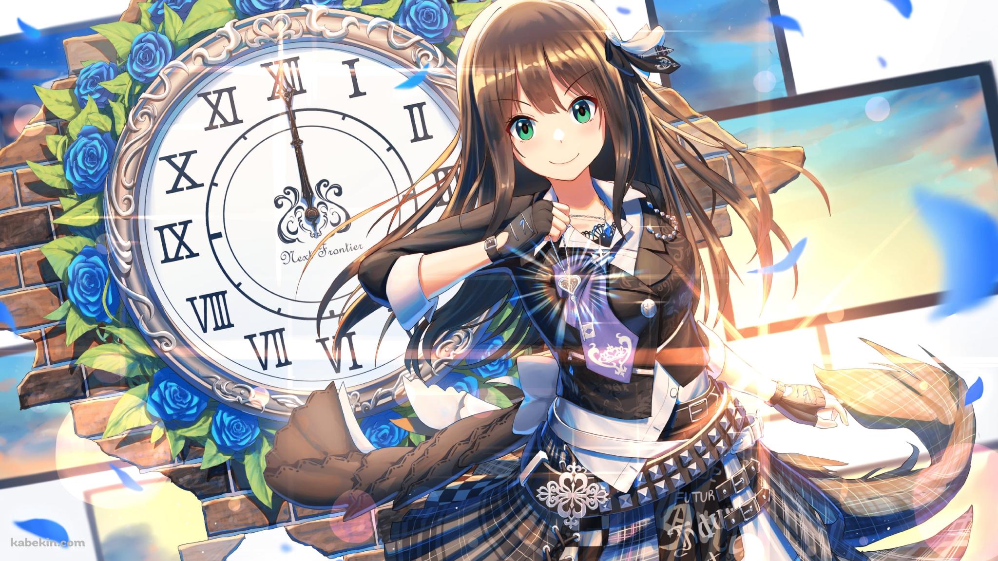 大きな時計と渋谷凛 / アイドルマスターの壁紙(2048px x 1152px) 高画質 PC・デスクトップ用