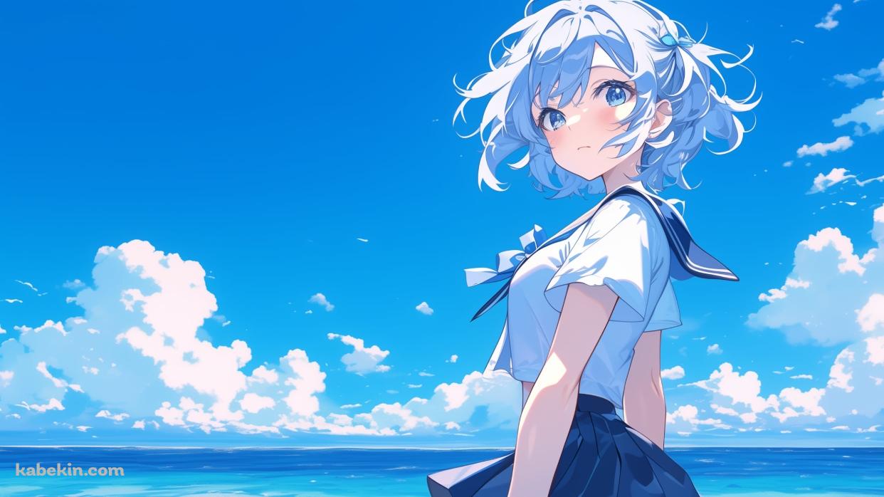青空と海と夏 / こちらを見つめる可愛い女子高生の壁紙(1242px x 698px) 高画質 PC・デスクトップ用