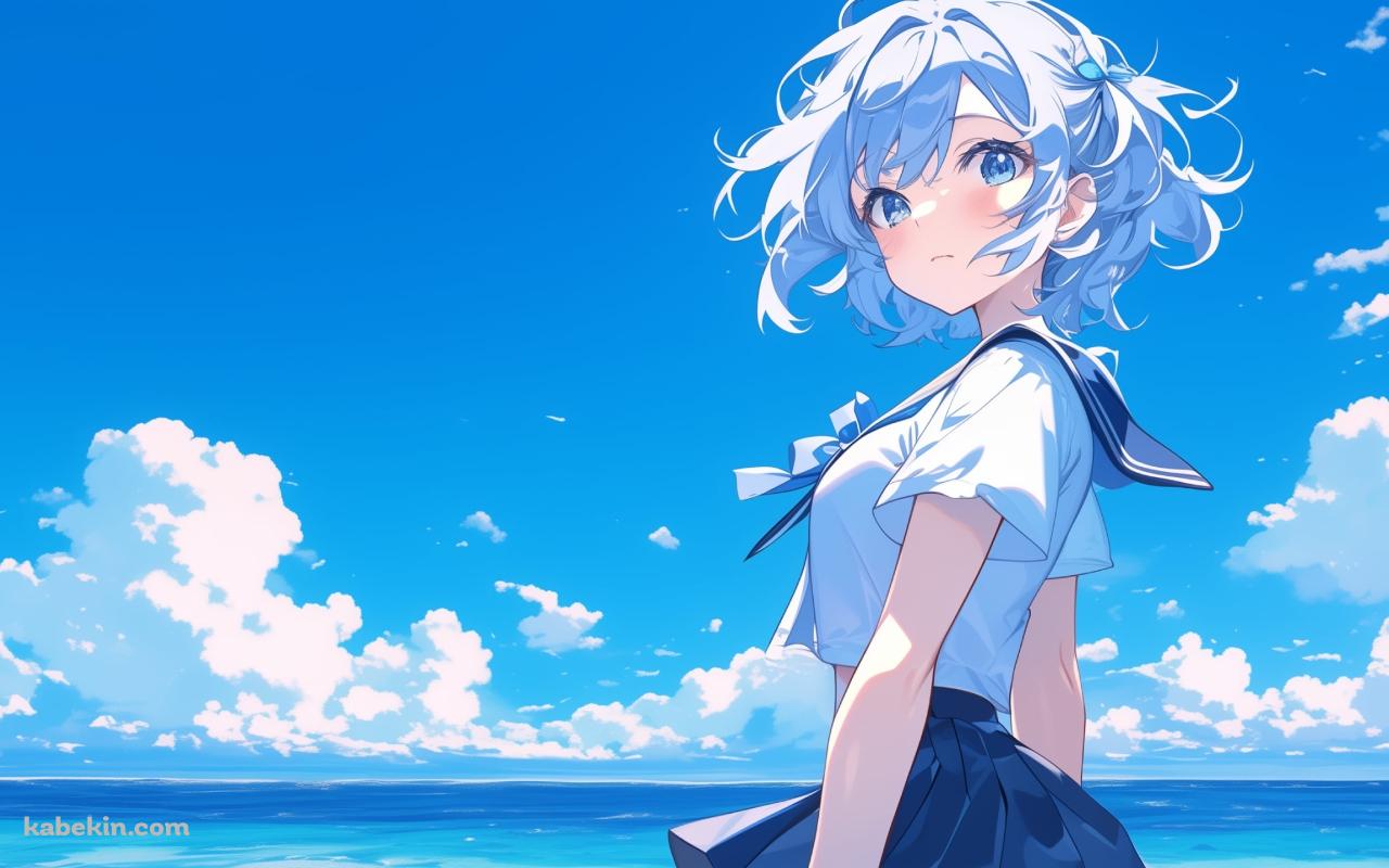 青空と海と夏 / こちらを見つめる可愛い女子高生の壁紙(1280px x 800px) 高画質 PC・デスクトップ用