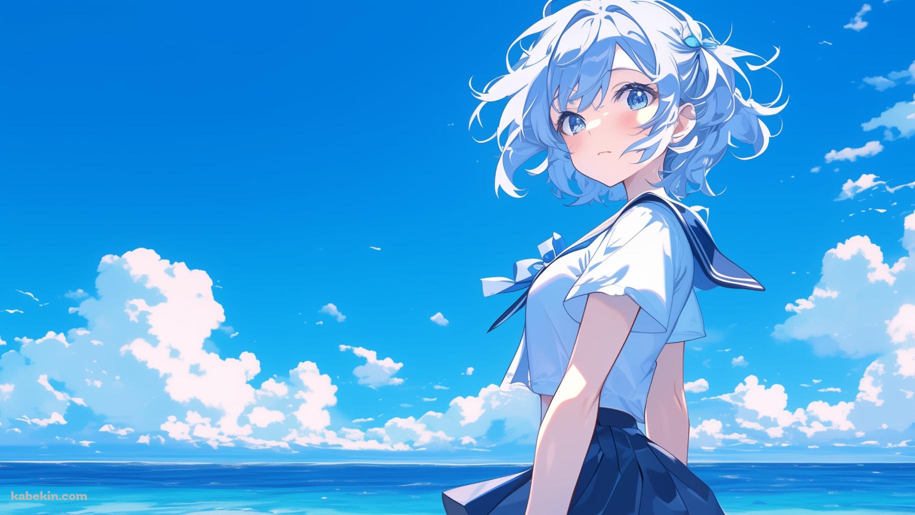 青空と海と夏 / こちらを見つめる可愛い女子高生の壁紙(1829px x 1029px) 高画質 PC・デスクトップ用