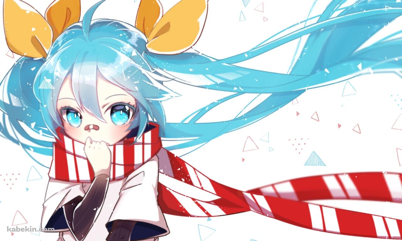 赤・白のマフラーを巻いた鼻に絆創膏をつけた初音ミク / ボカロ / ボーカロイドの壁紙(1280px x 768px) 高画質 PC・デスクトップ用