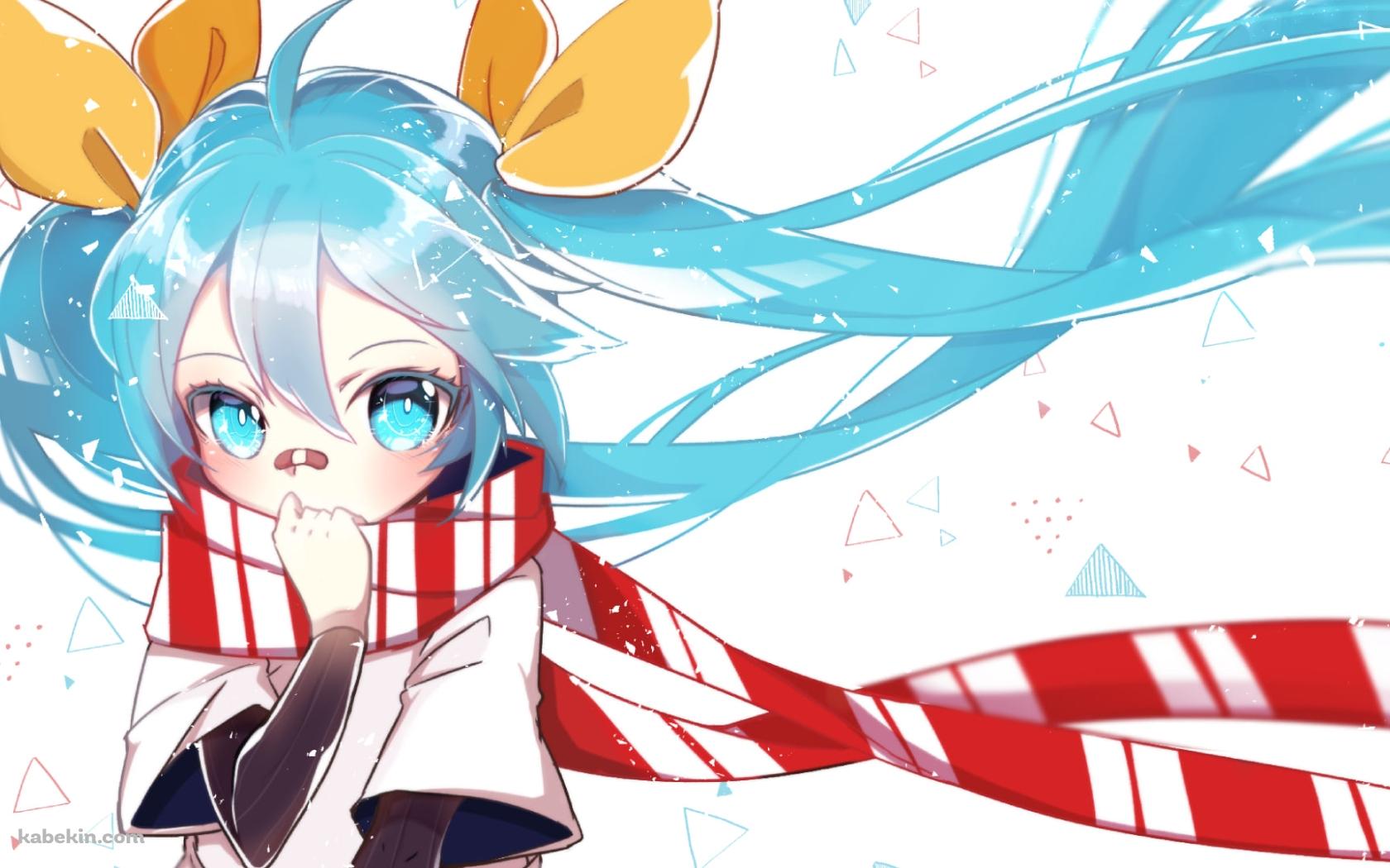 赤・白のマフラーを巻いた鼻に絆創膏をつけた初音ミク / ボカロ / ボーカロイドの壁紙(1680px x 1050px) 高画質 PC・デスクトップ用