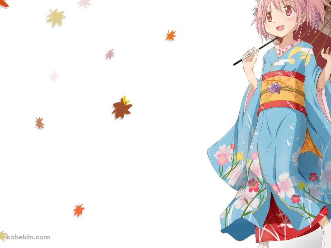紅葉と和傘をさす水色の着物を着た鹿目まどか / 魔法少女まどか☆マギカの壁紙(1152px x 864px) 高画質 PC・デスクトップ用