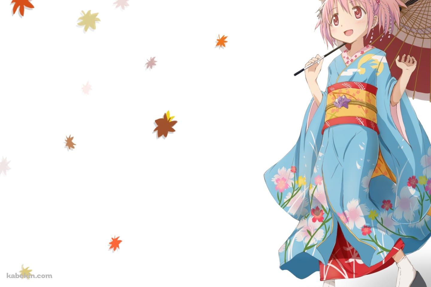 紅葉と和傘をさす水色の着物を着た鹿目まどか / 魔法少女まどか☆マギカの壁紙(1440px x 960px) 高画質 PC・デスクトップ用