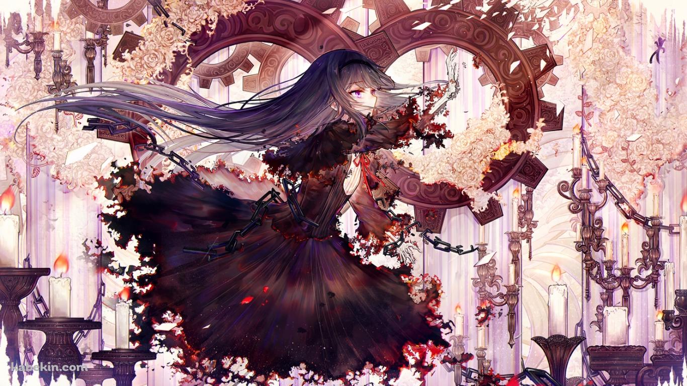 歯車と黒いドレスを着た暁美ほむら / 魔法少女まどか☆マギカの壁紙(1366px x 768px) 高画質 PC・デスクトップ用