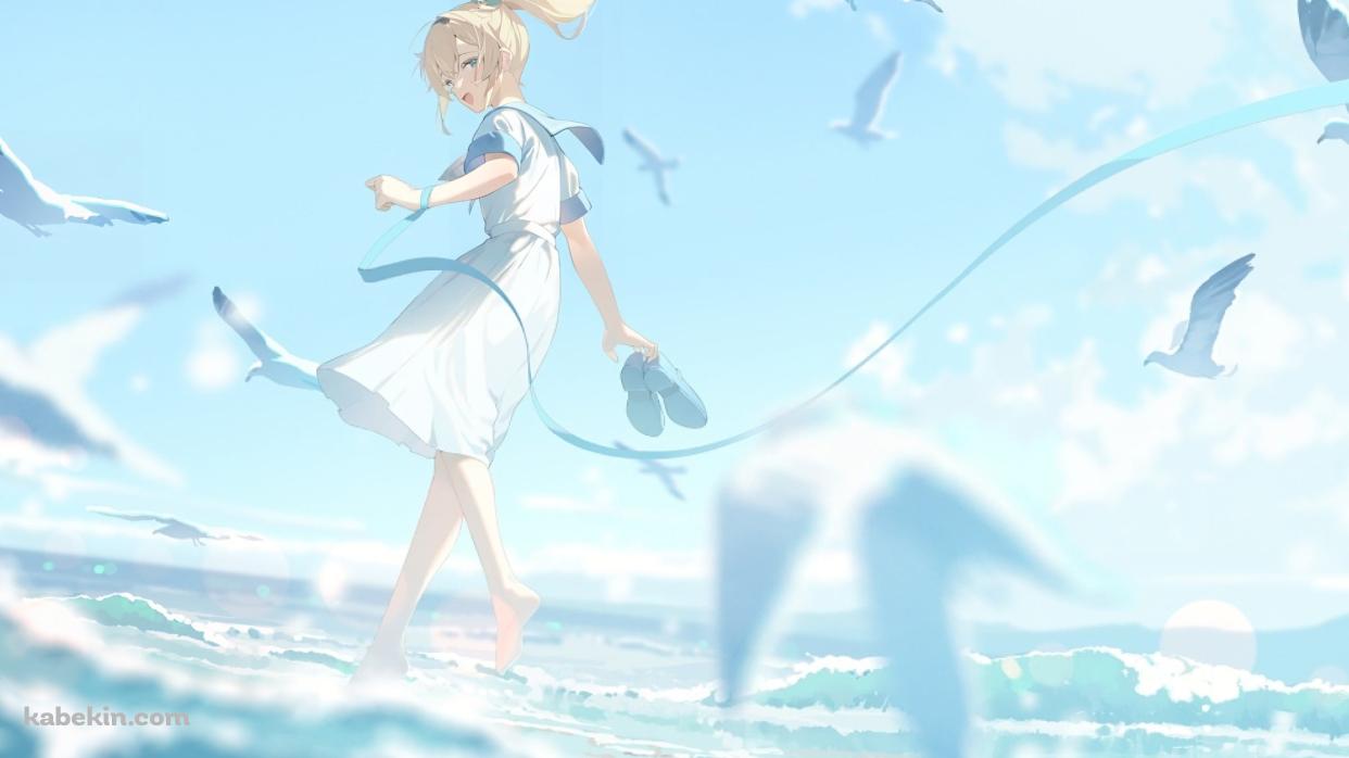 裸足で海に入る風真いろは / ホロライブ / バーチャルYouTuber / Vtuberの壁紙(1242px x 698px) 高画質 PC・デスクトップ用