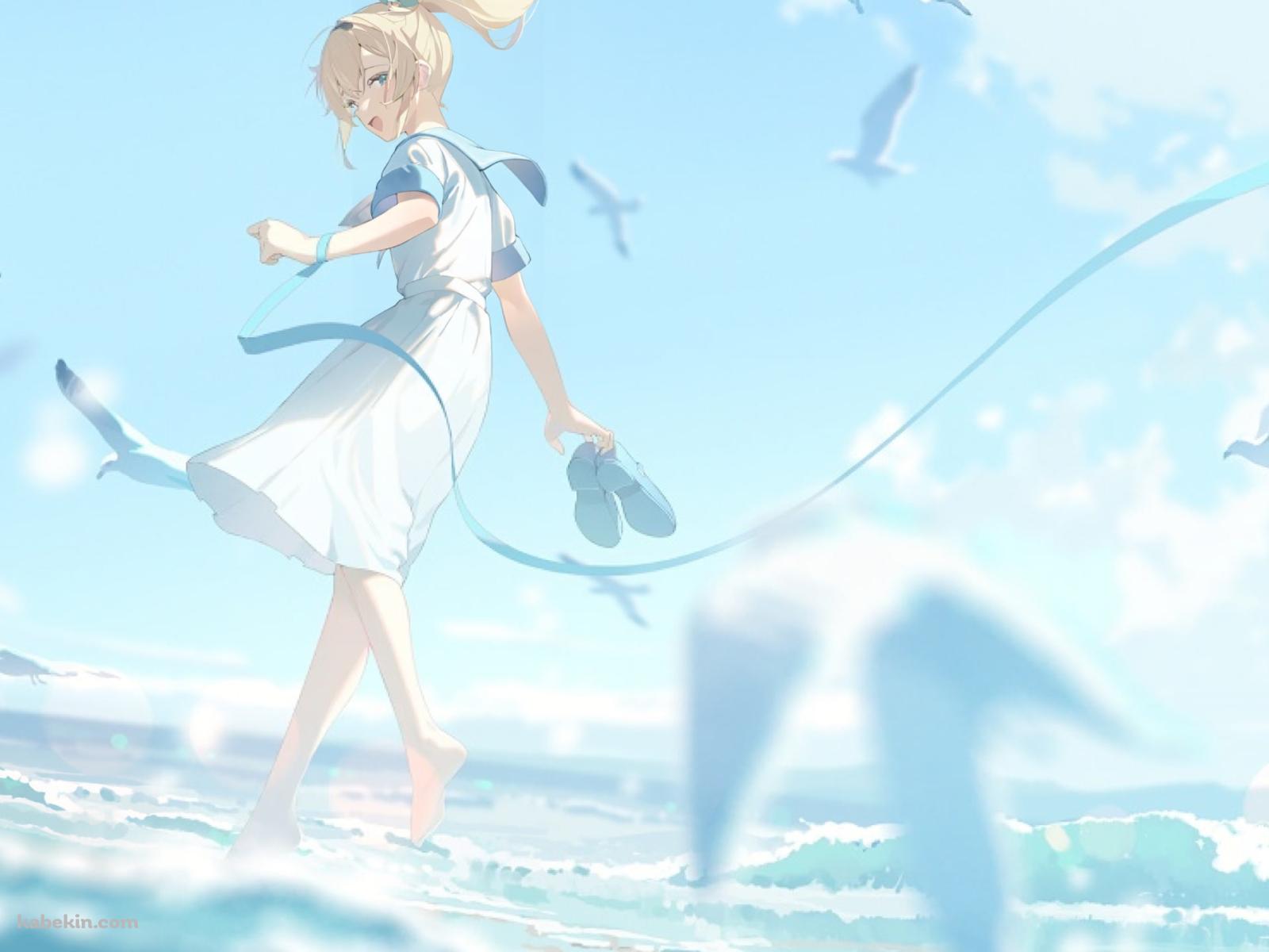裸足で海に入る風真いろは / ホロライブ / バーチャルYouTuber / Vtuberの壁紙(1600px x 1200px) 高画質 PC・デスクトップ用