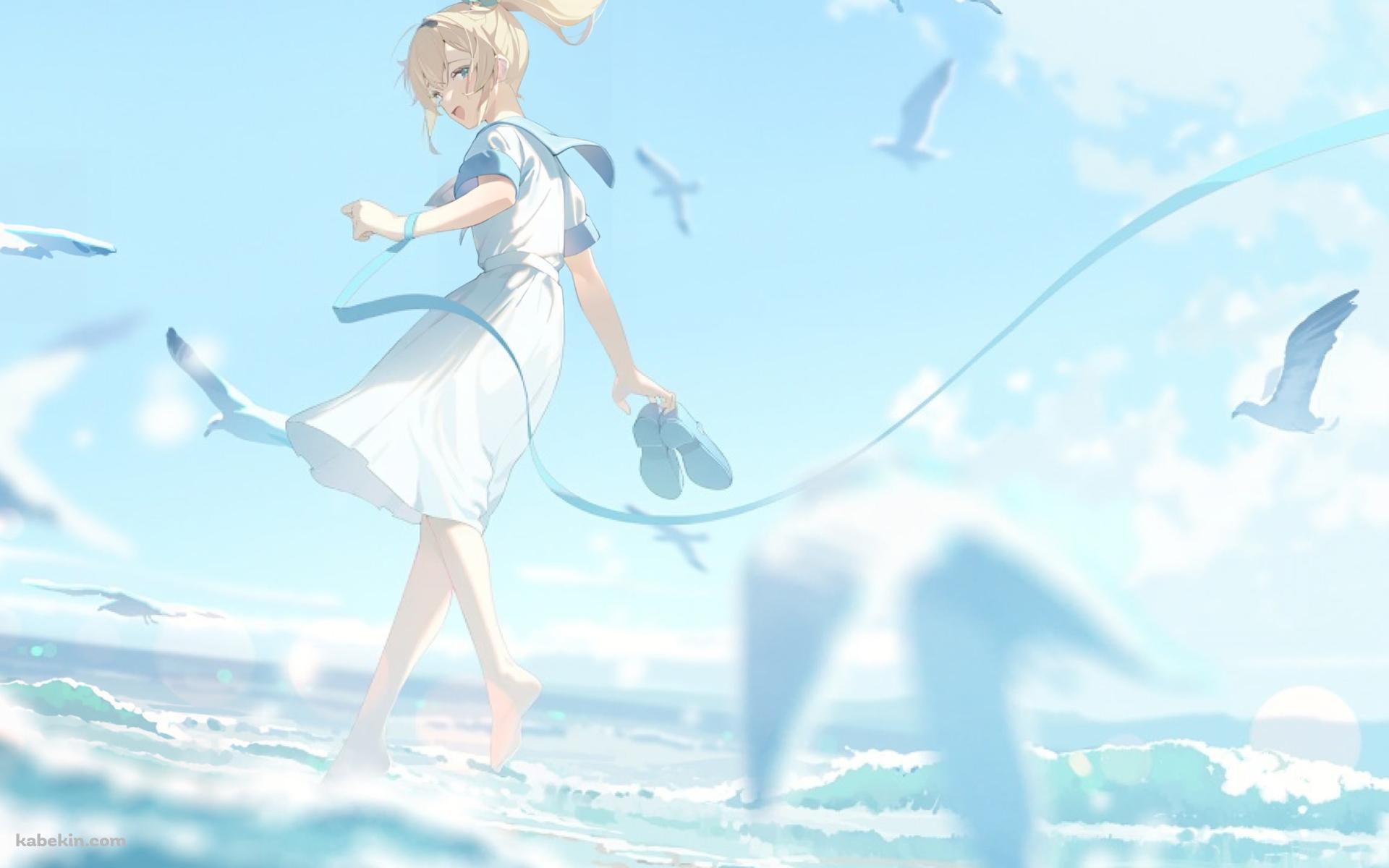 裸足で海に入る風真いろは / ホロライブ / バーチャルYouTuber / Vtuberの壁紙(1920px x 1200px) 高画質 PC・デスクトップ用