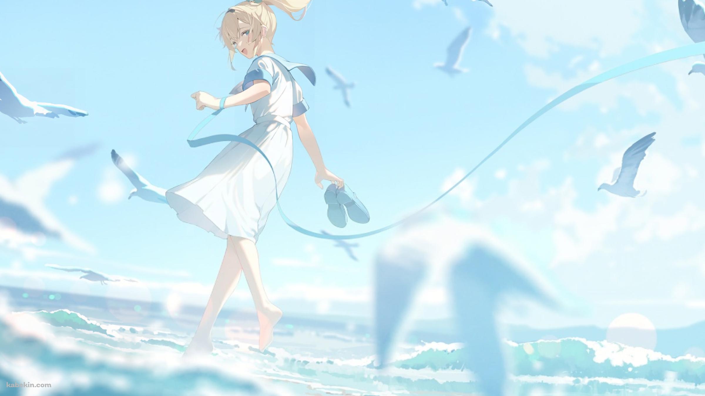 裸足で海に入る風真いろは / ホロライブ / バーチャルYouTuber / Vtuberの壁紙(2400px x 1350px) 高画質 PC・デスクトップ用