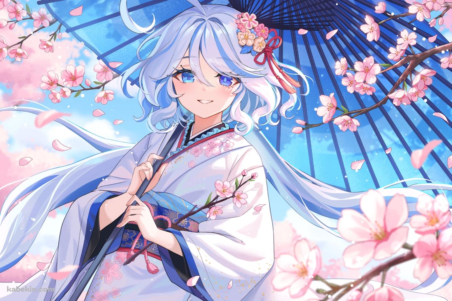 透明な青い和傘をさすフリーナ / 原神の壁紙(1440px x 960px) 高画質 PC・デスクトップ用