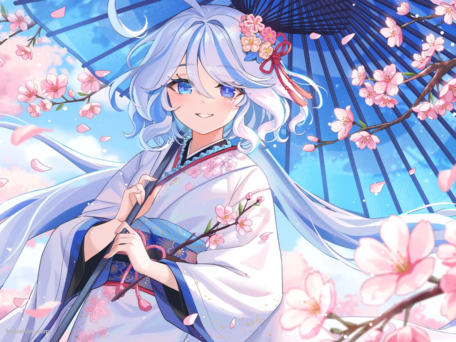 透明な青い和傘をさすフリーナ / 原神の壁紙(1600px x 1200px) 高画質 PC・デスクトップ用