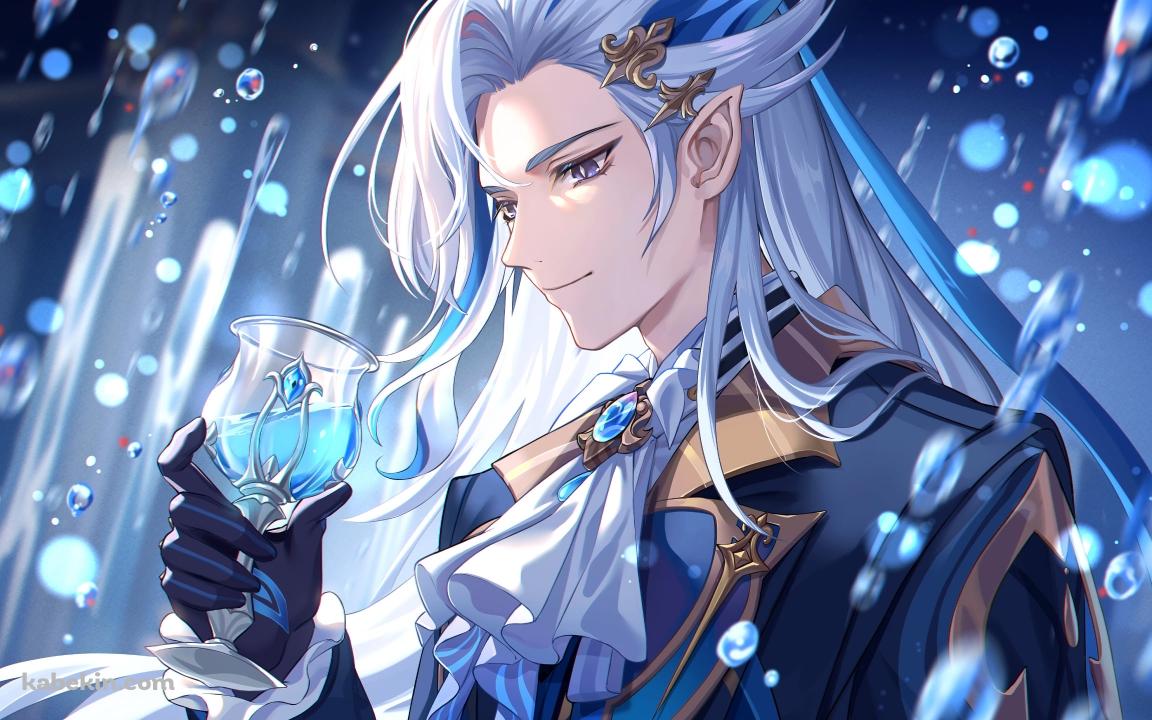 青いカクテルを飲むヌヴィレット / 原神の壁紙(1152px x 720px) 高画質 PC・デスクトップ用
