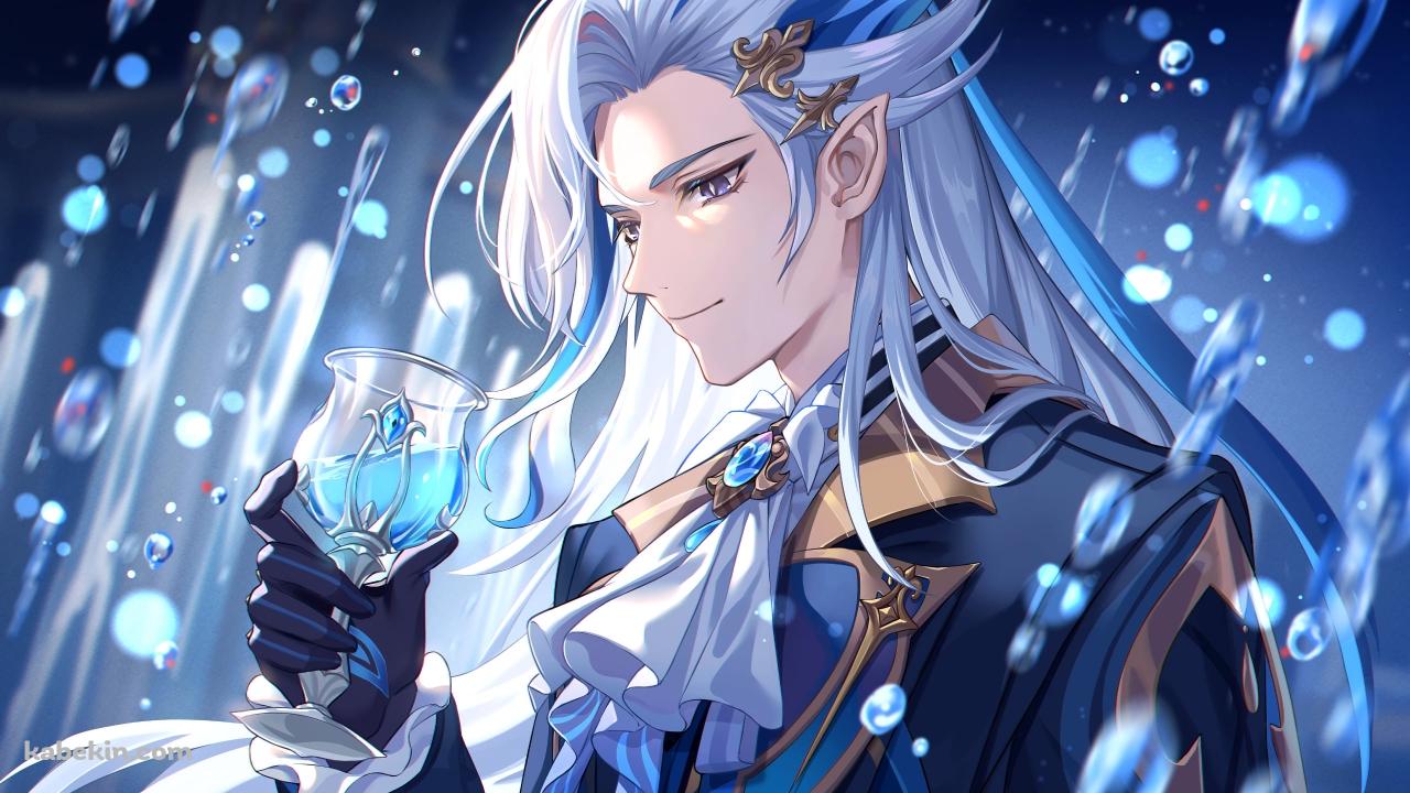 青いカクテルを飲むヌヴィレット / 原神の壁紙(1280px x 720px) 高画質 PC・デスクトップ用